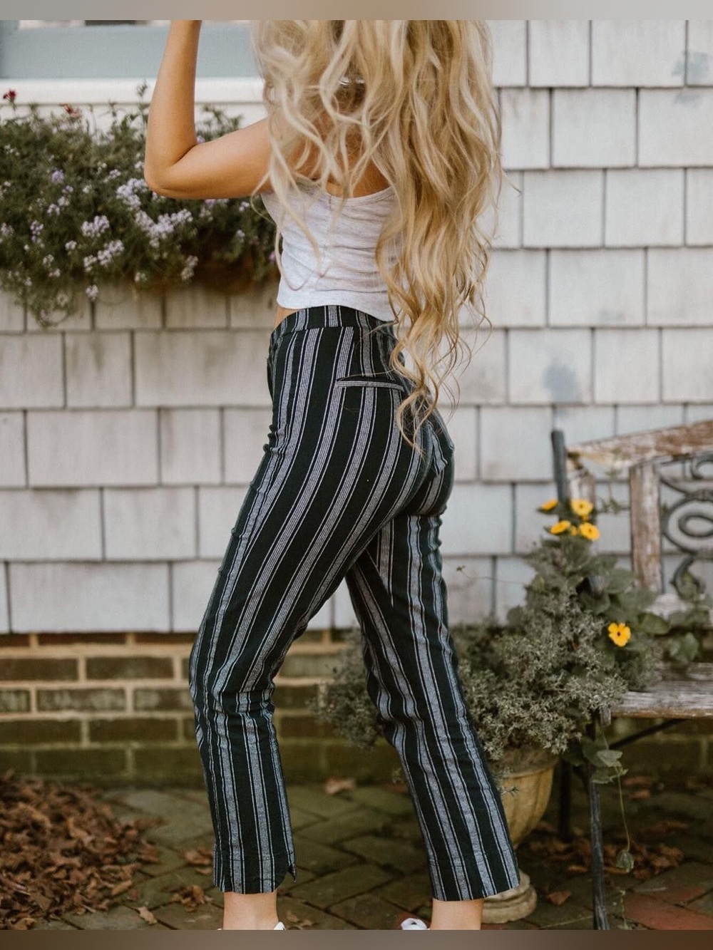 Brandy Melville Tilden Made in Italy Black Striped Cropped Pants